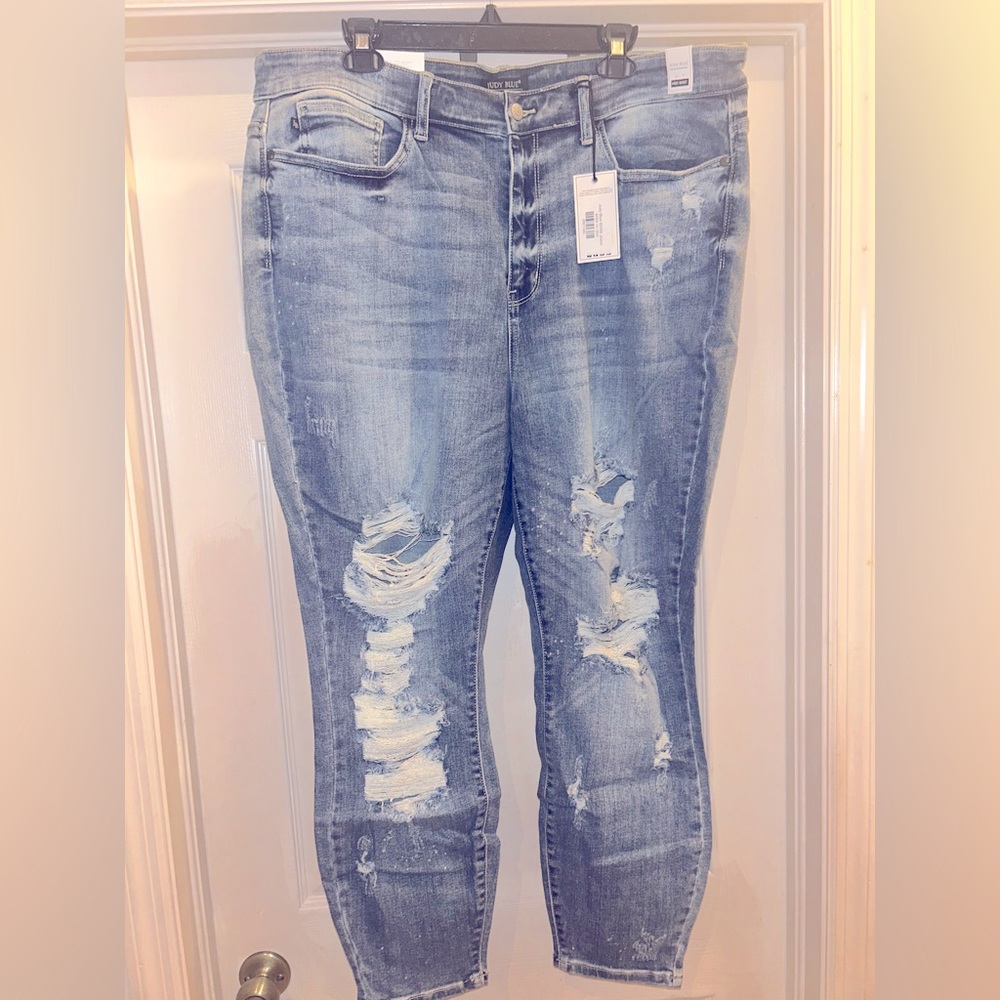 Judy Blue High Waist Skinny Bleached Splash Denim Jeans #82293 Size 22W. NWT